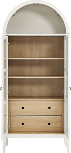 Modern Farmhouse 71 Inch Tall Arched Storage Display Cabinet in Black Oak
