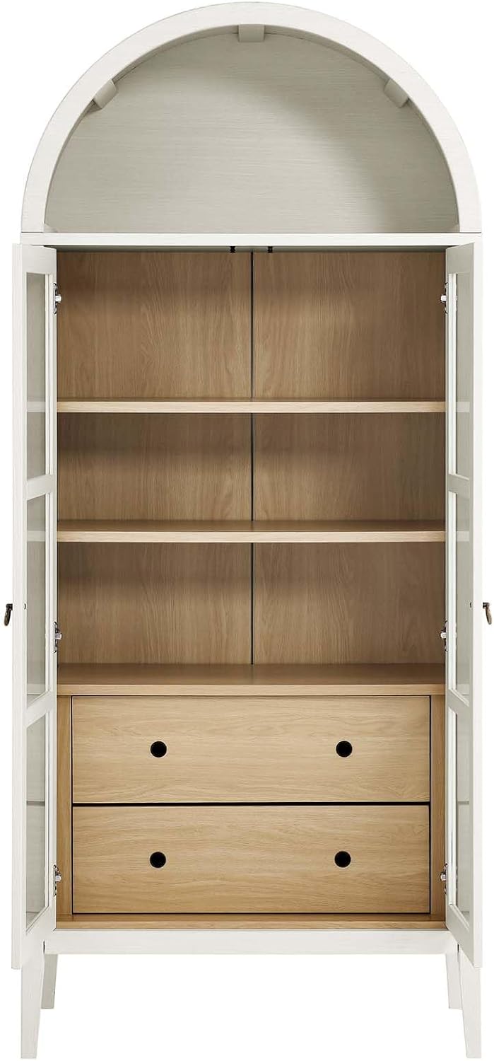 Modern Farmhouse 71 Inch Tall Arched Storage Display Cabinet in Black Oak