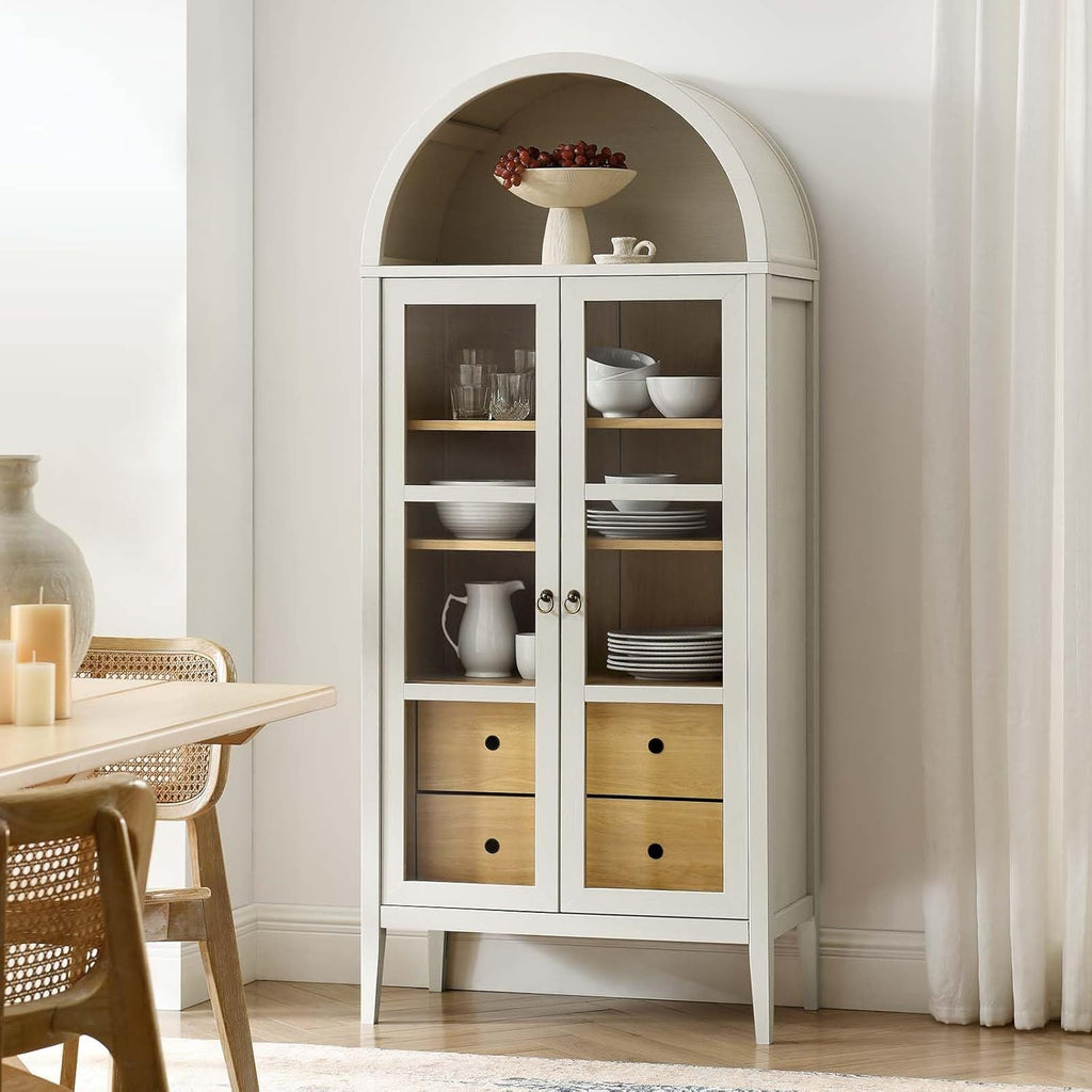 Modern Farmhouse 71 Inch Tall Arched Storage Display Cabinet in Black Oak