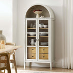Modern Farmhouse 71 Inch Tall Arched Storage Display Cabinet in Black Oak