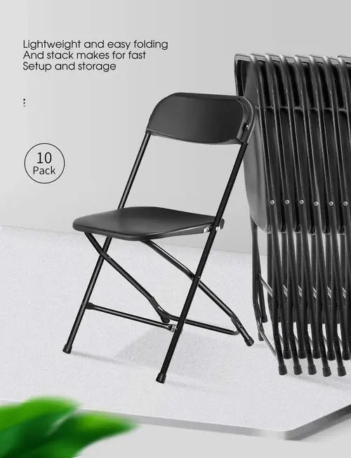 Set of 10 Pack Plastic Folding Chair, Indoor Outdoor Portable Stackable Commercial Seat with Steel Frame Shopmurai