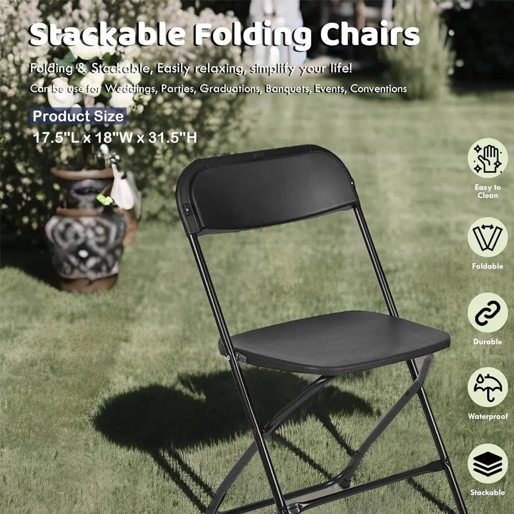 Set of 10 Pack Plastic Folding Chair, Indoor Outdoor Portable Stackable Commercial Seat with Steel Frame Shopmurai