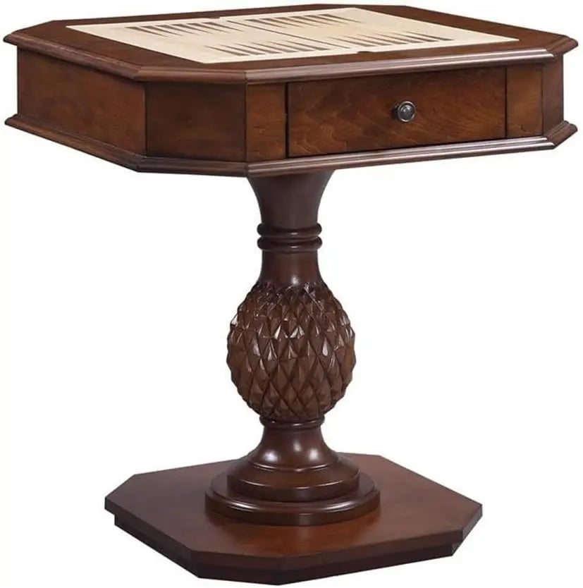 Luxury Handcrafted Wood Chess Table with Storage Drawer – Elegant Carved Pedestal Game Table Acme Furniture