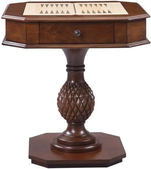 Luxury Handcrafted Wood Chess Table with Storage Drawer – Elegant Carved Pedestal Game Table Acme Furniture