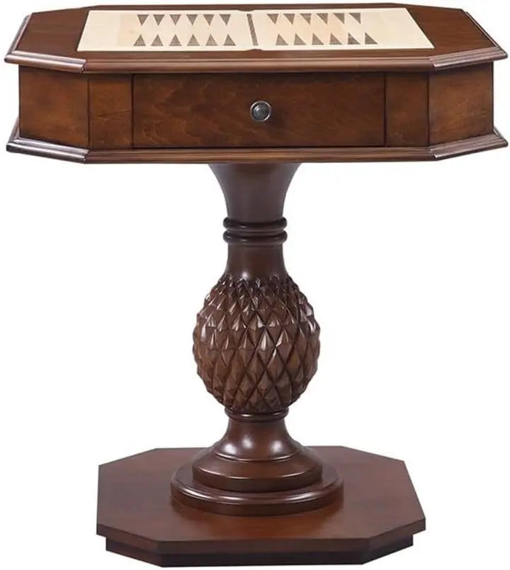 Luxury Handcrafted Wood Chess Table with Storage Drawer – Elegant Carved Pedestal Game Table Acme Furniture