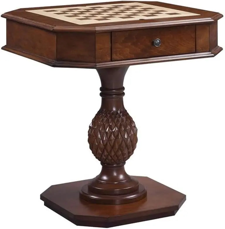 Luxury Handcrafted Wood Chess Table with Storage Drawer – Elegant Carved Pedestal Game Table Acme Furniture