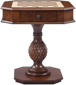 Luxury Handcrafted Wood Chess Table with Storage Drawer – Elegant Carved Pedestal Game Table Acme Furniture