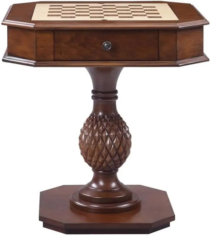 Luxury Handcrafted Wood Chess Table with Storage Drawer – Elegant Carved Pedestal Game Table Acme Furniture