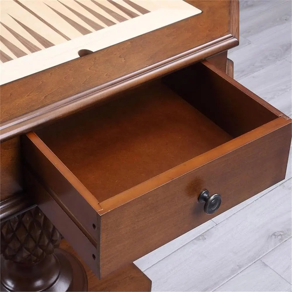 Luxury Handcrafted Wood Chess Table with Storage Drawer – Elegant Carved Pedestal Game Table Acme Furniture