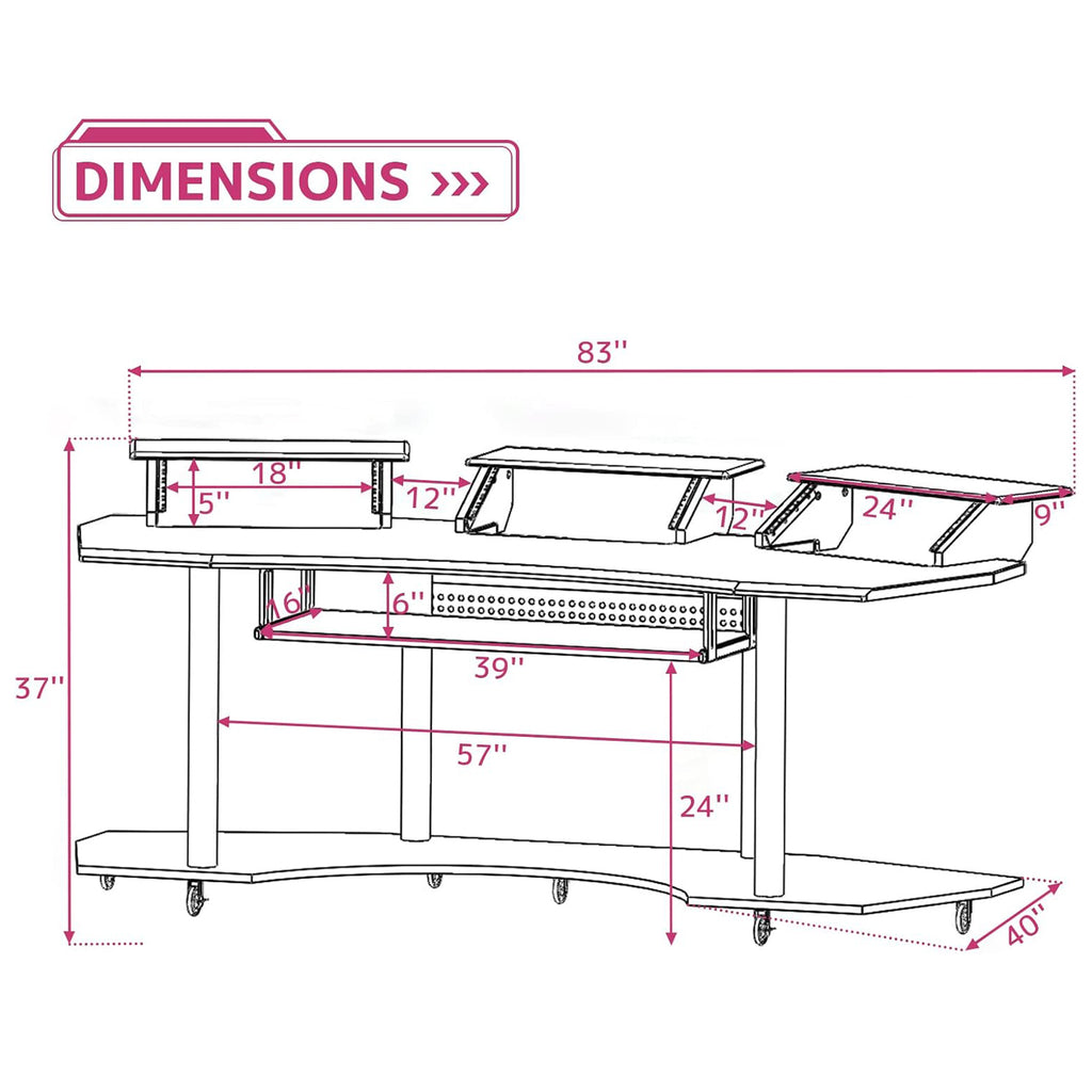 Music Recording Studio Desk in Black Oak