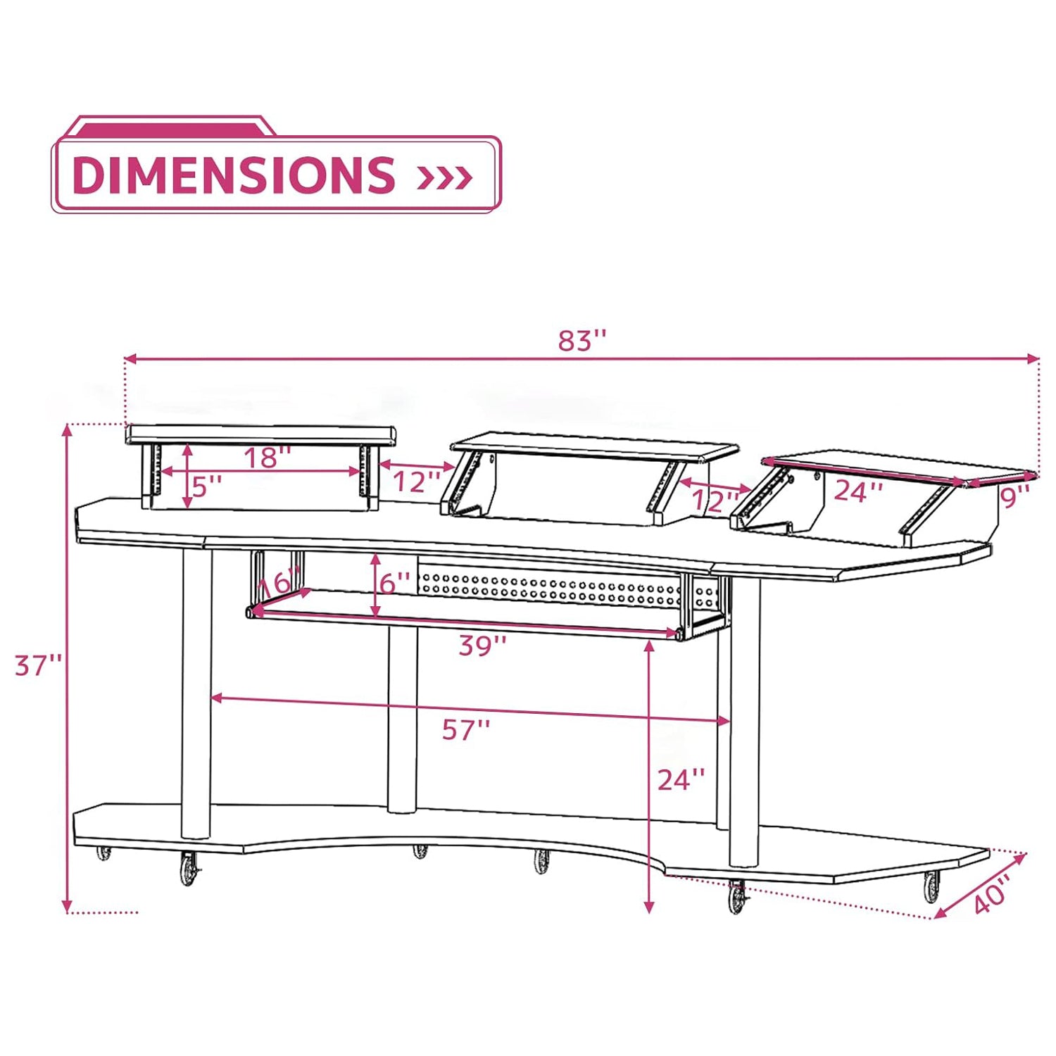 Music Recording Studio Desk in Black Oak