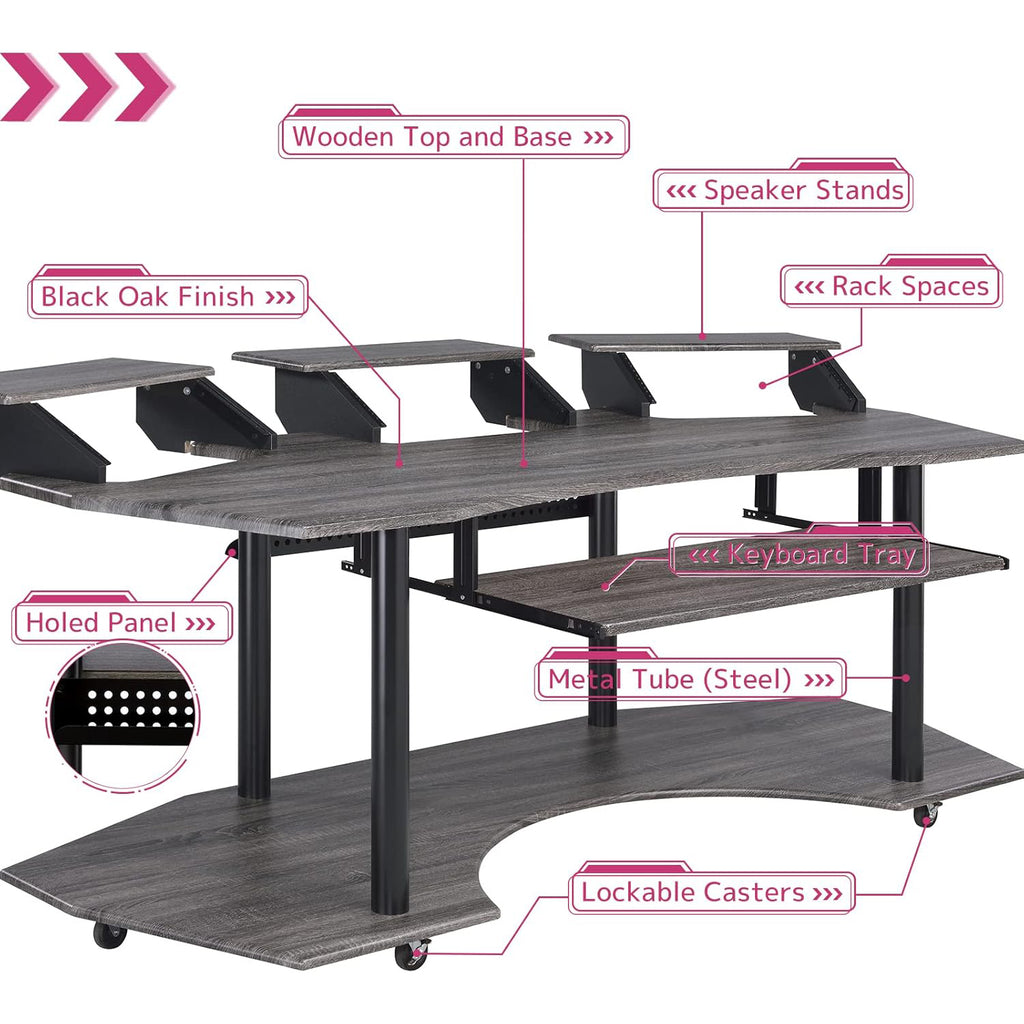Music Recording Studio Desk in Black Oak