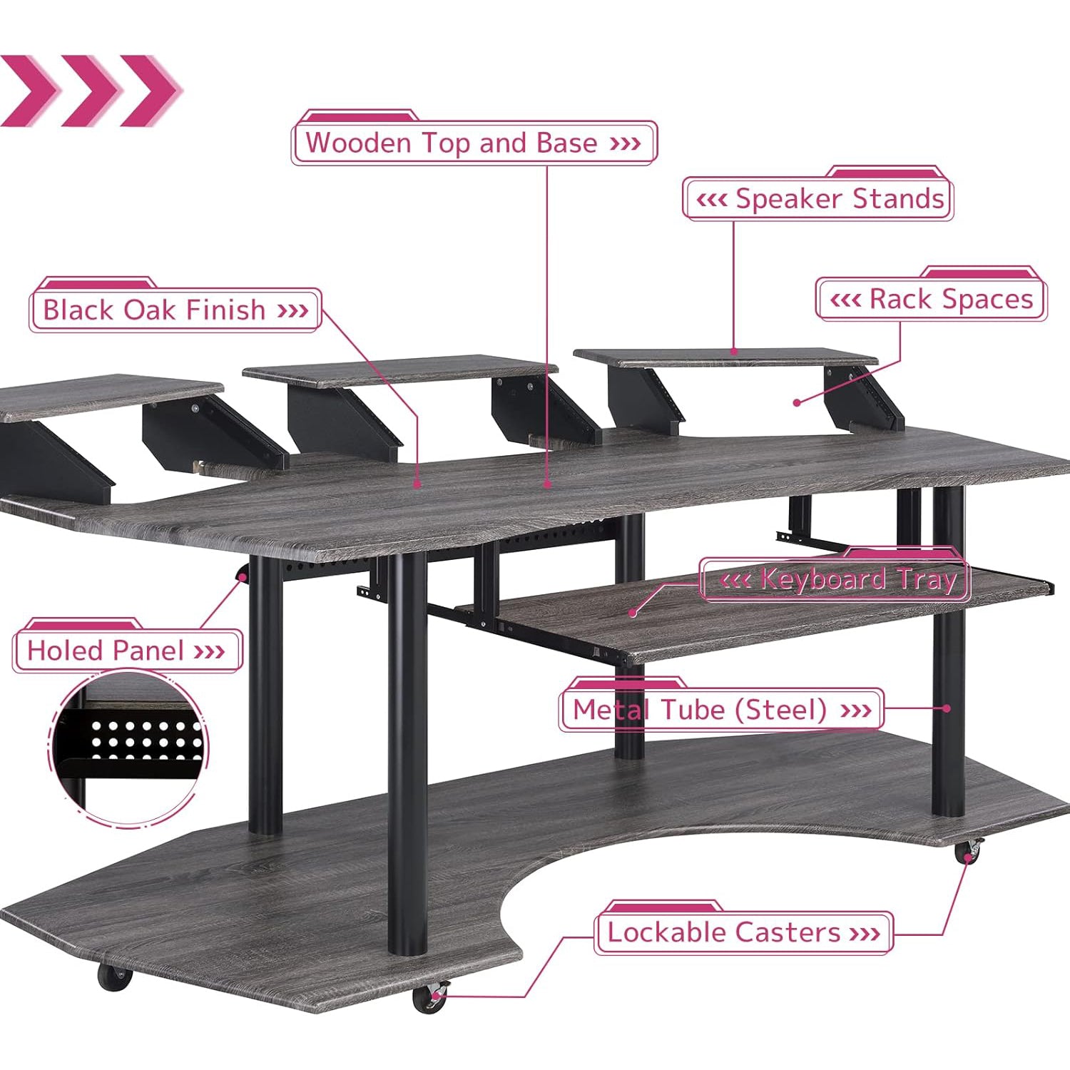 Music Recording Studio Desk in Black Oak