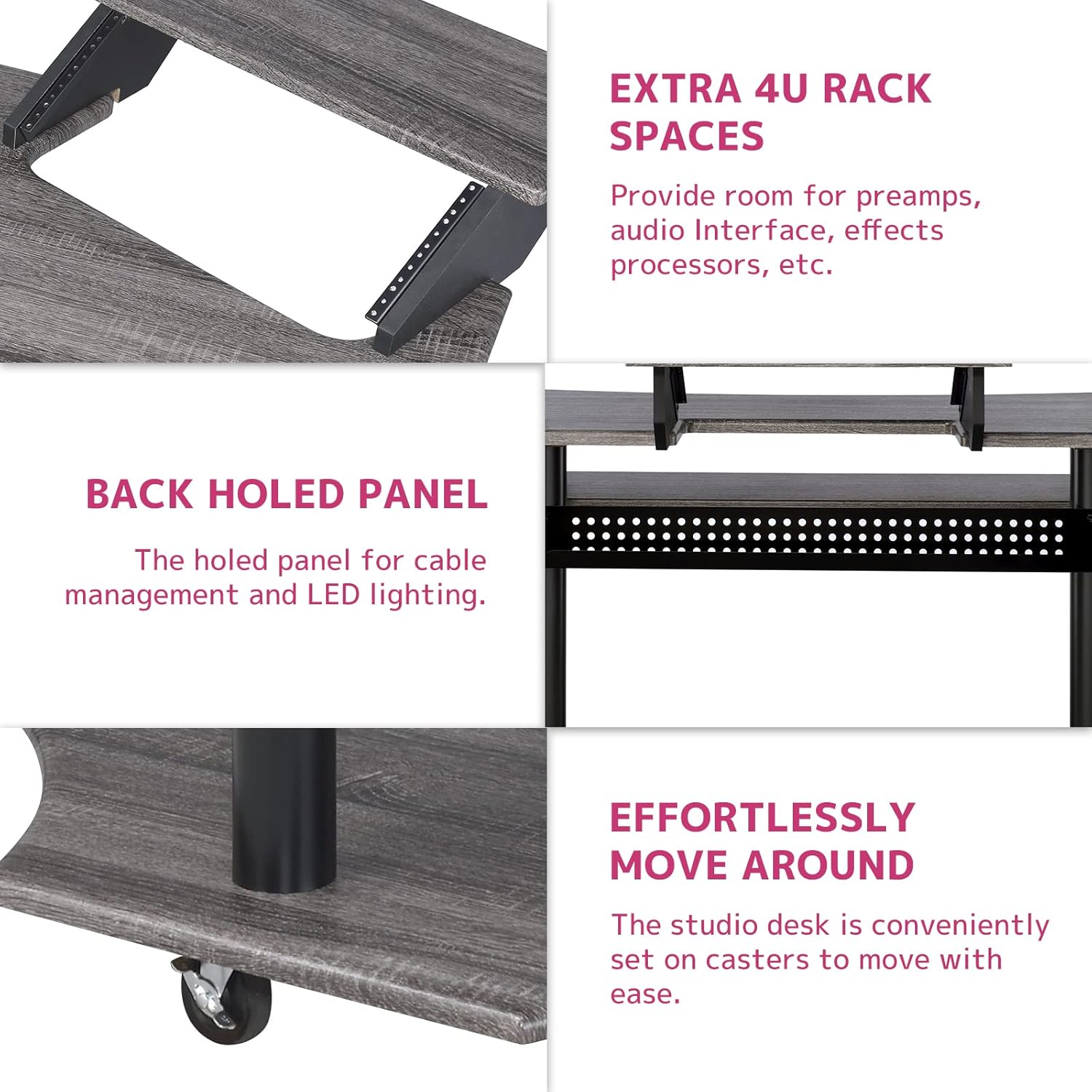 Eleazar Wooden 4-Shelf Music Recording Studio Desk in Black Oak