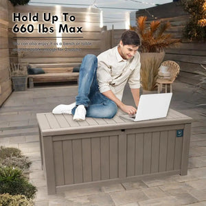 120 Gallon Outdoor Storage Box, Rain Waterproof Resin Deck Box, Lockable Large Storage Container for Patio Furniture, Cushions, Garden Tools, Sports Equipment and Pool Supplies Taupe Shopmurai