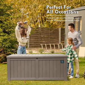 120 Gallon Outdoor Storage Box, Rain Waterproof Resin Deck Box, Lockable Large Storage Container for Patio Furniture, Cushions, Garden Tools, Sports Equipment and Pool Supplies Taupe Shopmurai