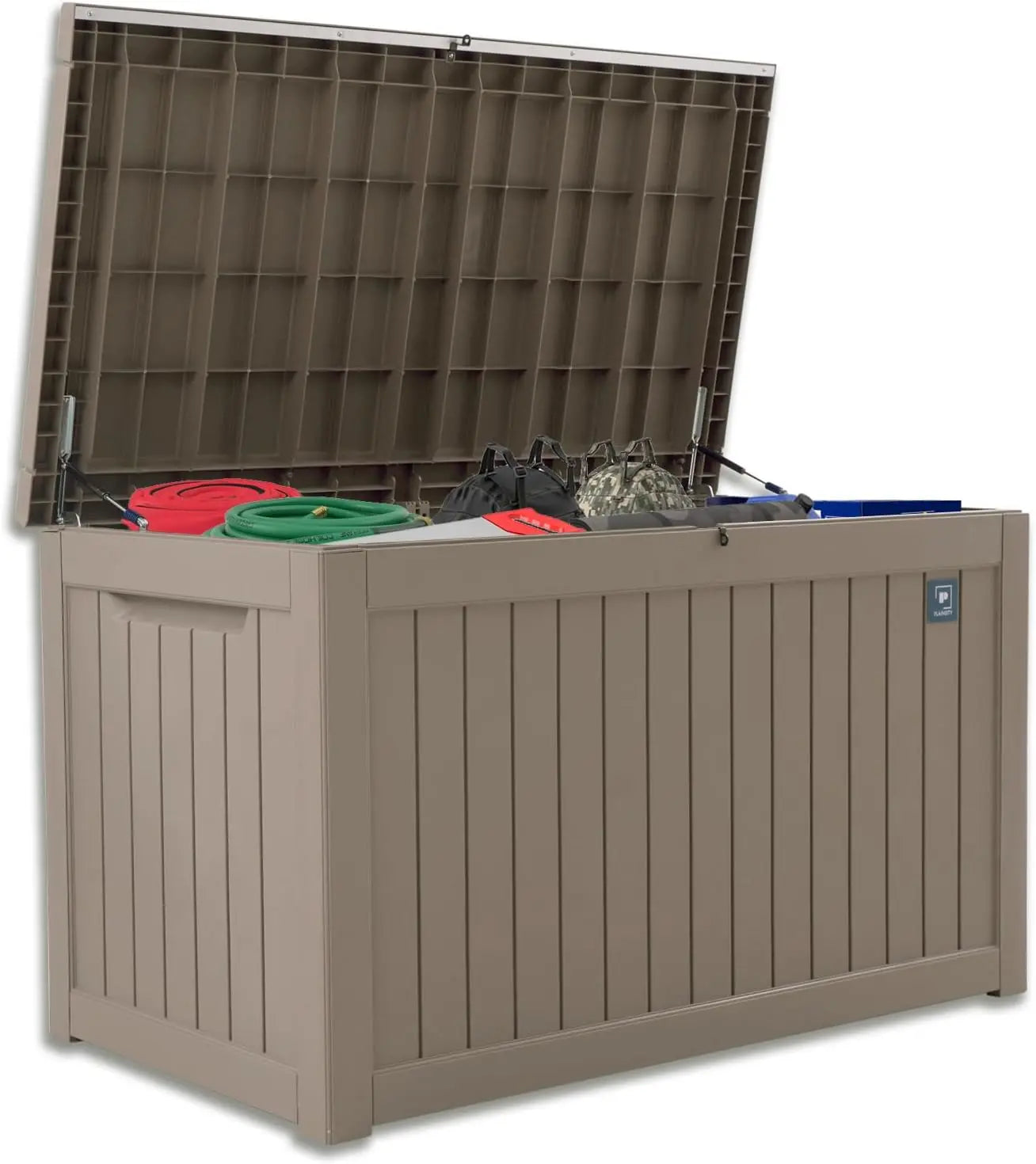 230 Gallon Outdoor Storage Box, Rain Waterproof Resin Deck Box, Lockable Large Storage Container for Patio Furniture, Cushions, Garden Tools, Sports Equipment and Pool Supplies Taupe Shopmurai