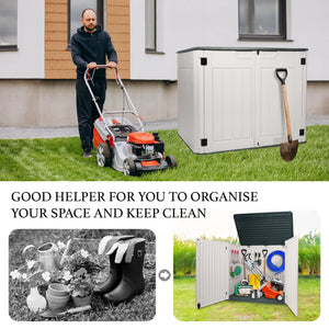 47 Cu.Ft Outdoor Storage Box Horizontal Resin Patio Garden Shed w/ Lockable Door Shopmurai