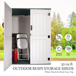 52 Cu.Ft Outdoor Storage Shed Resin Patio Garden Shed w/ Lockable Door Shopmurai