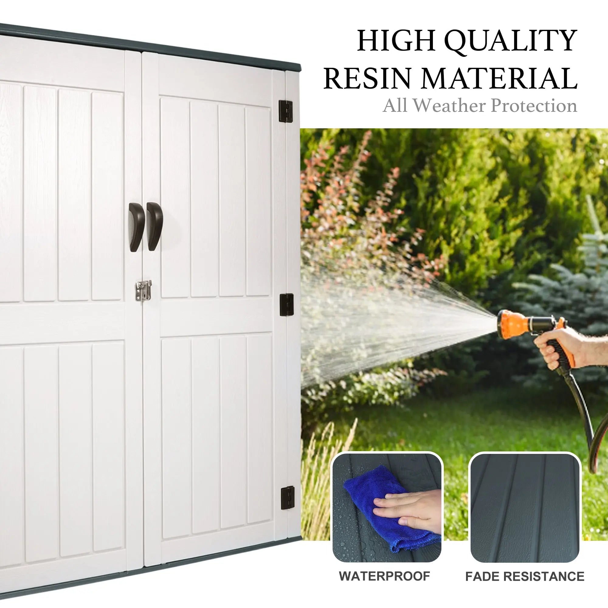52 Cu.Ft Outdoor Storage Shed Resin Patio Garden Shed w/ Lockable Door Shopmurai