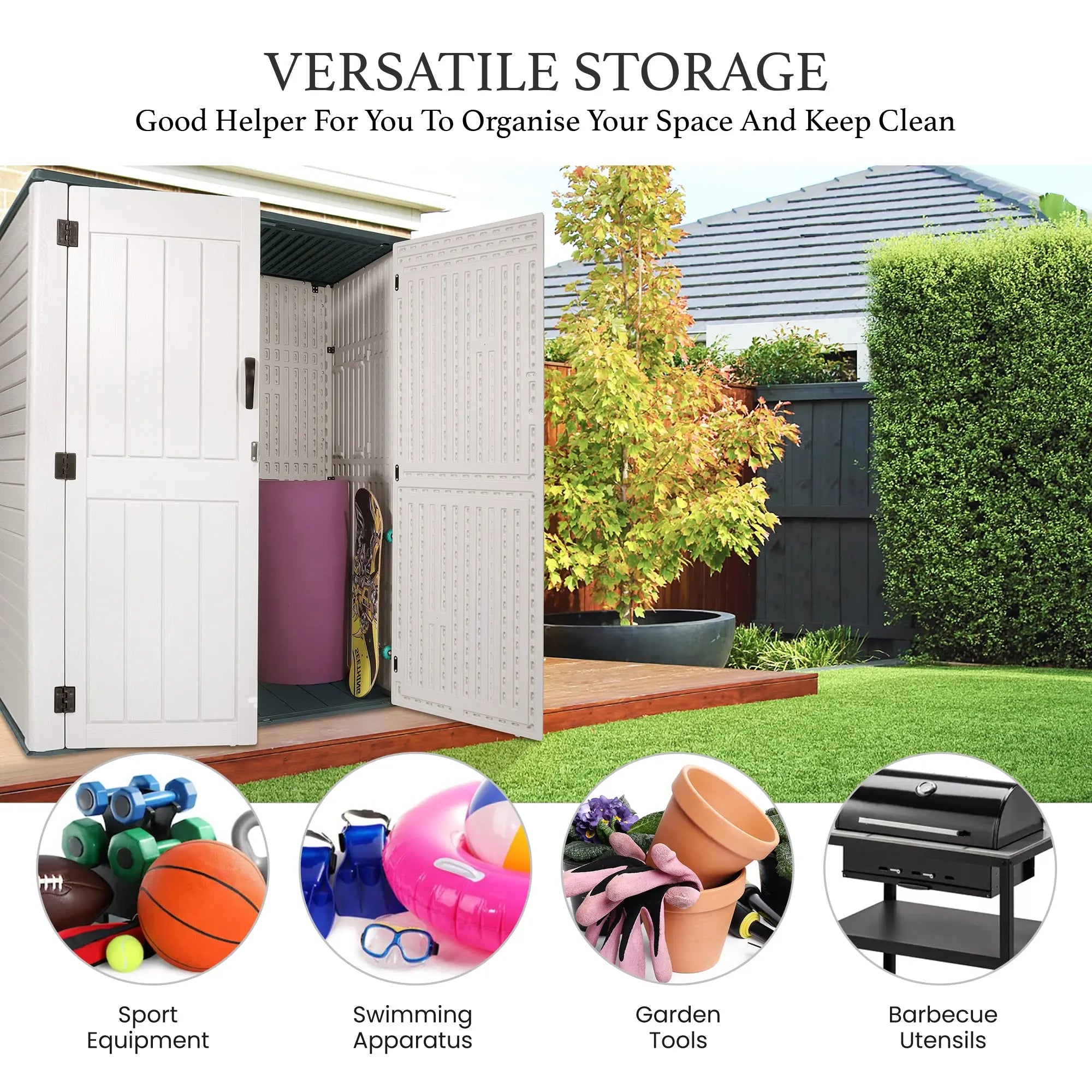 52 Cu.Ft Outdoor Storage Shed Resin Patio Garden Shed w/ Lockable Door Shopmurai