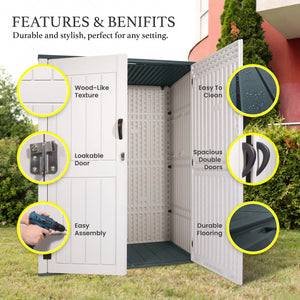 52 Cu.Ft Outdoor Storage Shed Resin Patio Garden Shed w/ Lockable Door Shopmurai