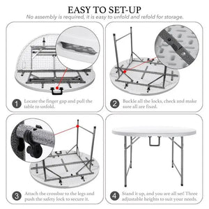 4 Foot Portable Round Folding Card Table 4FT 48" Half Foldable Heavy Duty Plastic w/ Carry Handle Shopmurai