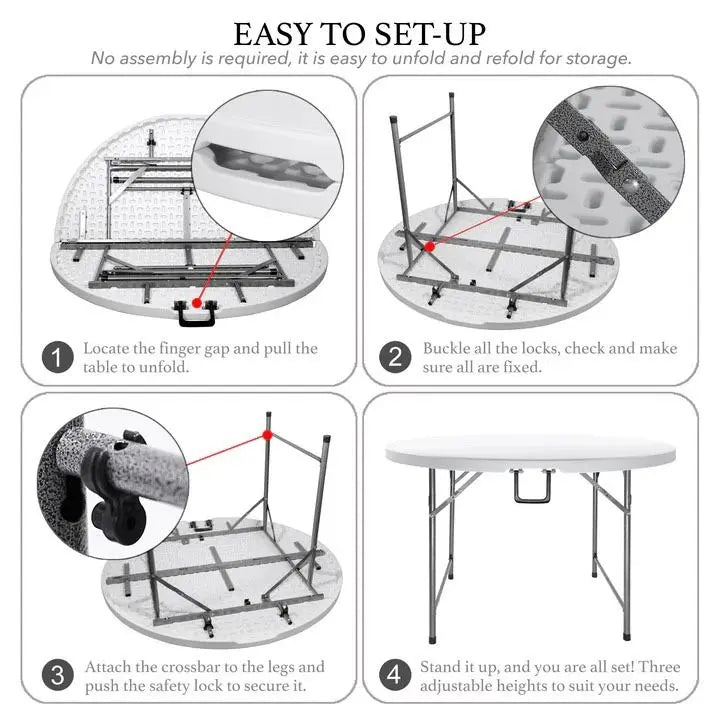 4 Foot Portable Round Folding Card Table 4FT 48" Half Foldable Heavy Duty Plastic w/ Carry Handle Shopmurai