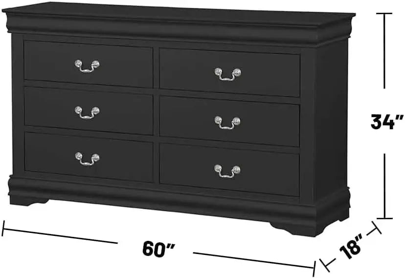 Louis Philippe III 6-Drawer Dresser, Classic Wooden Bedroom Storage Acme Furniture