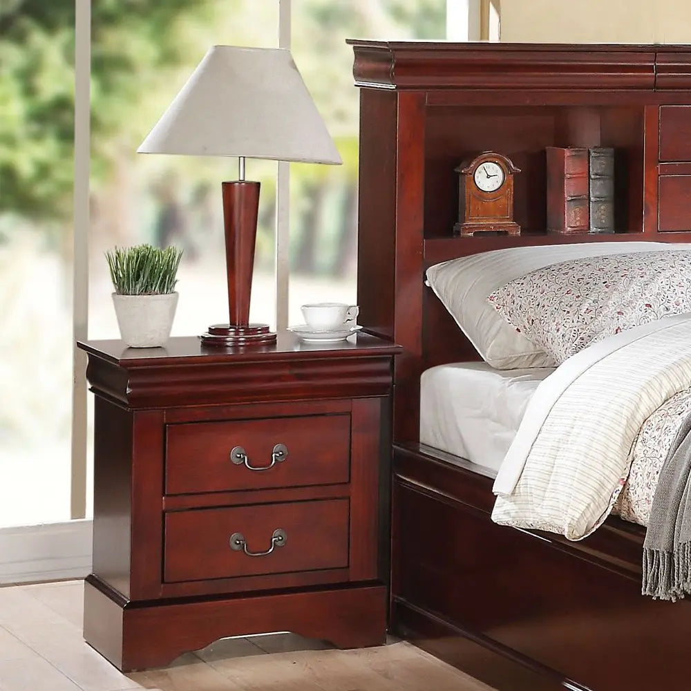Louis Philippe III Nightstand with 2 Drawers Sleek Metal Hardware French Back Design Acme Furniture