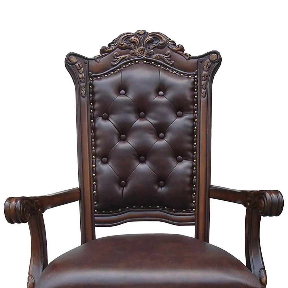Vendome Dining Arm Chair Set of 2 in PU and Cherry - Luxurious Button Tufted Design Acme Furniture