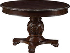 Chateau de Ville Espresso Single Pedestal Extension Dining Table – Round Parquet Top with Ornate Carvings