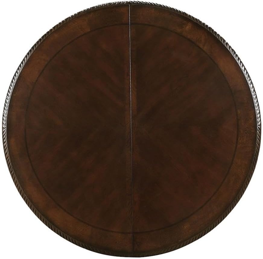 Chateau de Ville Espresso Single Pedestal Extension Dining Table – Round Parquet Top with Ornate Carvings