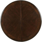 Chateau de Ville Espresso Single Pedestal Extension Dining Table – Round Parquet Top with Ornate Carvings