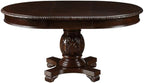 Chateau de Ville Espresso Single Pedestal Extension Dining Table – Round Parquet Top with Ornate Carvings
