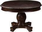 Chateau de Ville Espresso Single Pedestal Extension Dining Table – Round Parquet Top with Ornate Carvings