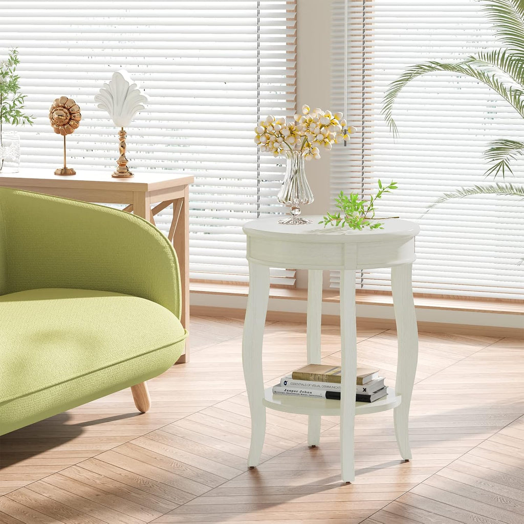 Alysa Accent Table with Drawer and Shelf, Round Side Table for Living Room