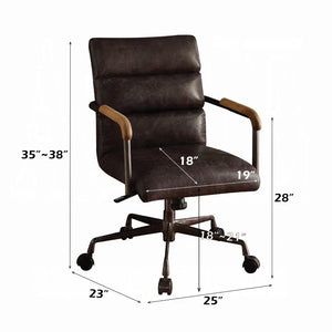 Harith Genuine Leather Swivel Office Chair in Antique Ebony, Executive Adjustable Chair with Casters Acme Furniture