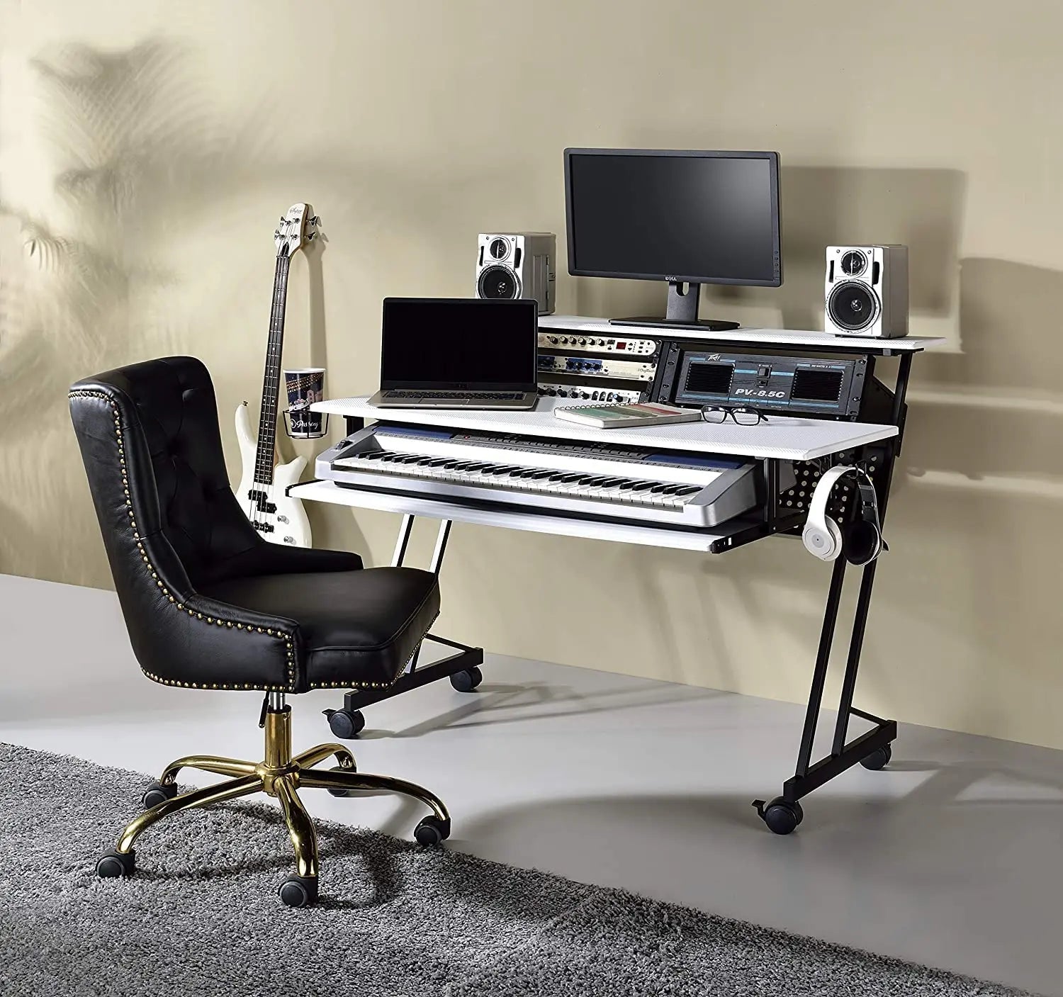 Suitor Wooden Top Music Recording Studio Desk in White Acme Furniture