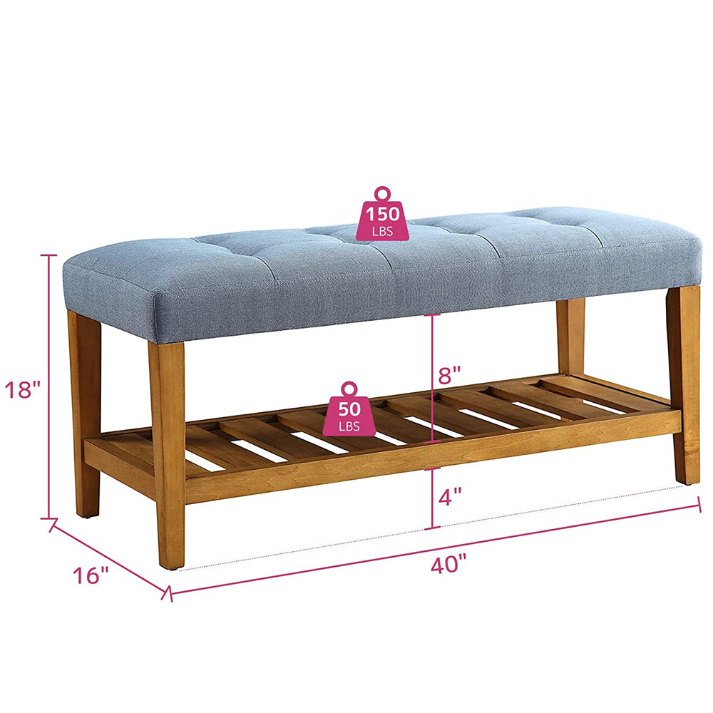 Entryway Shoe Bench Storage Upholstered Bench with Bottom Shelf for Hallway Living Room Bedroom