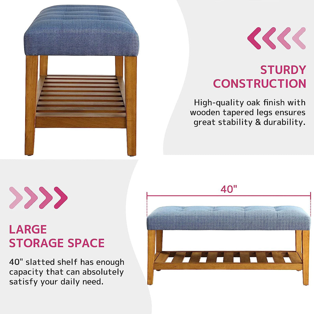 Entryway Shoe Bench Storage Upholstered Bench with Bottom Shelf for Hallway Living Room Bedroom