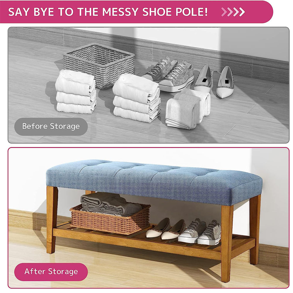 Entryway Shoe Bench Storage Upholstered Bench with Bottom Shelf for Hallway Living Room Bedroom