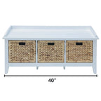 Flavius 3-Drawer Wooden Storage Bench in White with Rattan Baskets, Rectangular Entryway Bench Acme Furniture