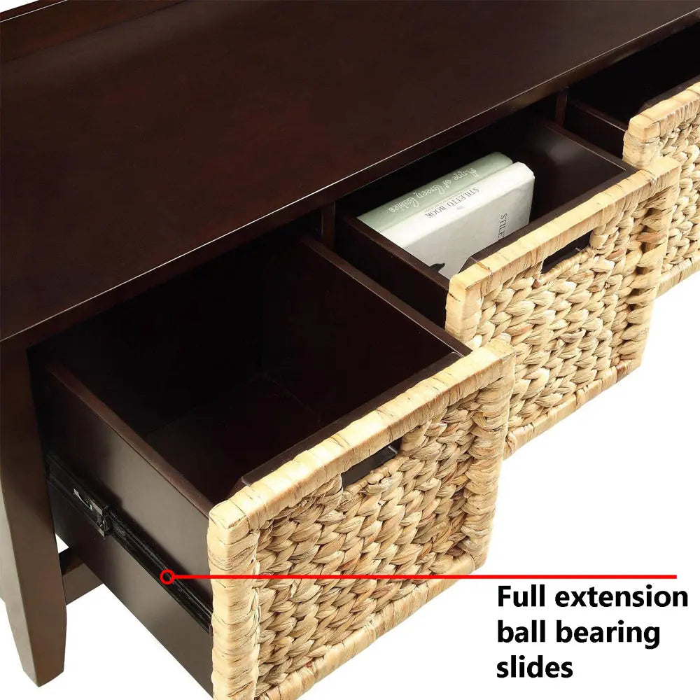 Flavius 3-Drawer Wooden Storage Bench in White with Rattan Baskets, Rectangular Entryway Bench Acme Furniture