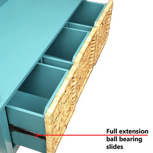 Flavius 3-Drawer Wooden Storage Bench in  Teal with Rattan Baskets, Rectangular Entryway Bench Acme Furniture