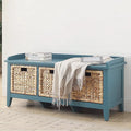 Flavius 3-Drawer Wooden Storage Bench in  Teal with Rattan Baskets, Rectangular Entryway Bench Acme Furniture