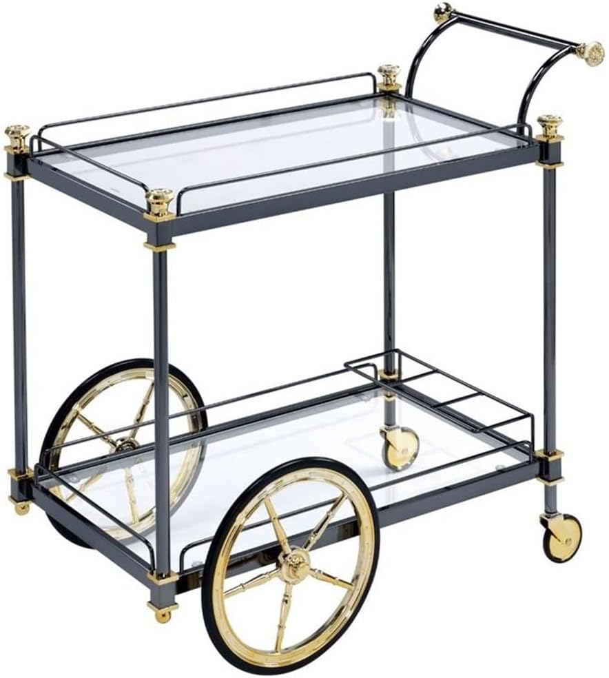 Cyrus Rectangular Glass Top Serving Cart with 2 Shelves in Black and Clear
