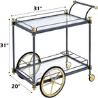 Cyrus Rectangular Glass Top Serving Cart with 2 Shelves in Black and Clear