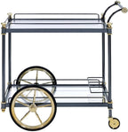 Cyrus Rectangular Glass Top Serving Cart with 2 Shelves in Black and Clear