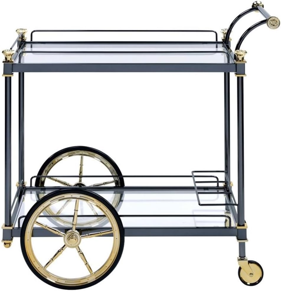 Cyrus Rectangular Glass Top Serving Cart with 2 Shelves in Black and Clear